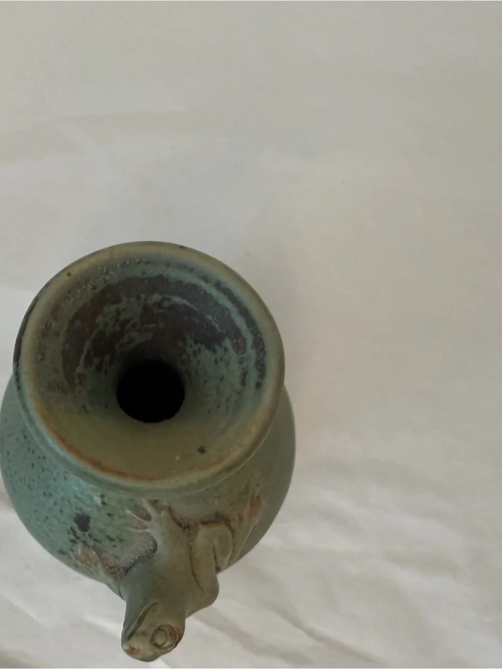 Indonesian handmade small bud vase Green Ceramic 3-D Frog Accent